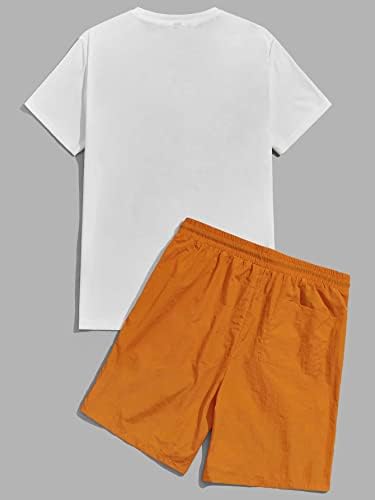 FIOXA / Мъжки облекла от две части, Мъжка тениска с писмото принтом и анимационни лице и къси панталони с завязками