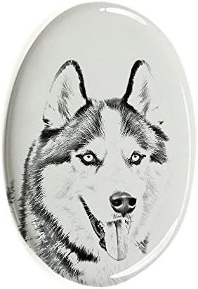 Сибирското хъски, Овално Надгробен камък от Керамични плочки с Изображение на Куче