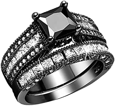 Жена Винтажное Черен Пръстен 2 В 1 С диамантен пръстен, Годежен Пръстен, Комплект Пръстени за Приятели