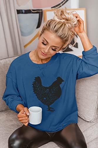 FASHGL Farm Hoody Цветен Дамски Пуловер с Пиле и Забавна Хубава Графична Тениска Празнични Ежедневни Блузи Лека Блуза