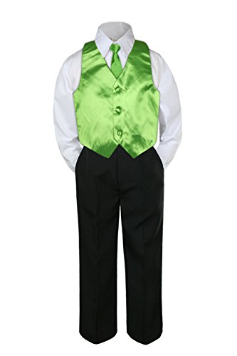 Комплект от 4 теми За малките момчета-тийнейджъри, Лаймово-Зелена Жилетка и Вратовръзка, Черни Панталони S-14 (10)