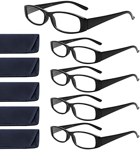 BONCAMOR 5 Опаковки Очила за четене, Блокиране на Синята светлина, за Жени, Мода Пролет-Очила за четене на панти, защита от uv/отблясъци (5 черни, 2,0, multiplier_x)