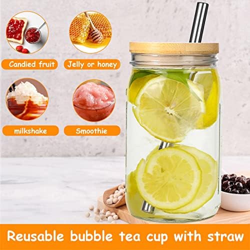 Чаени чаши с мехурчета, 2 опаковки за Многократна употреба Чаши за шейкове с широко гърло, Чаши за Кафе С лед С бамбукови