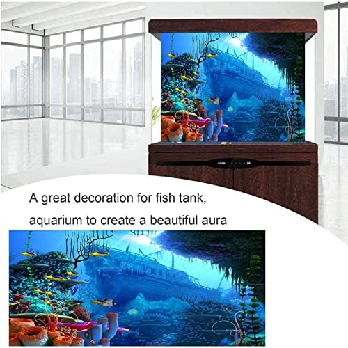 Фон за аквариум HIATTO Океан, на Подводния свят, Стикер с Изображение на Корабокрушение в Дълбокото море,