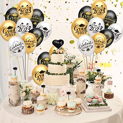 PLULON 18 бр. балони за бала, випуск 2023 поздравителни балони, черни и златни балони за абитуриентски партита, декорация