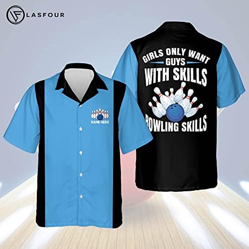 Мъжки ризи за боулинг LASFOUR по поръчка в ретро стил, Реколта Хавайски Ризи с Копчета с Къс Ръкав за Боулинг за Мъже и Жени