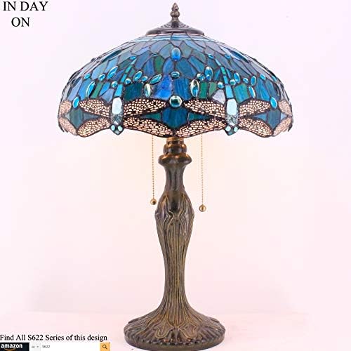 WERFACTORY Настолна Лампа Tiffany Зелен Витражный Стъклен малка странична Лампа под формата на водни Кончета