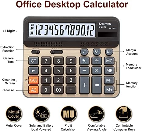 Настолен калкулатор Comix, Големи Компютърни клавиши и Модерен Телбод с Капацитет от 20 Листа