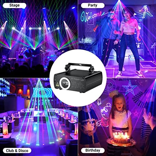 Лазерни лампи KeoBin DJ за парти, Професионален 3D Анимационен RGB Лазер Шоу-Проектор, С лампа с активиране на музикалния звук DMX512 с Дистанционно Управление за Домашна Ди?
