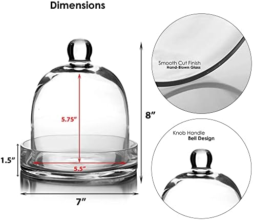 CYS EXCEL Bell Dome дамска шапка клош със Стъклена основа (H: 8W: 7) | Капак за Терариум с няколко размера | Поставка за торта и Десерт