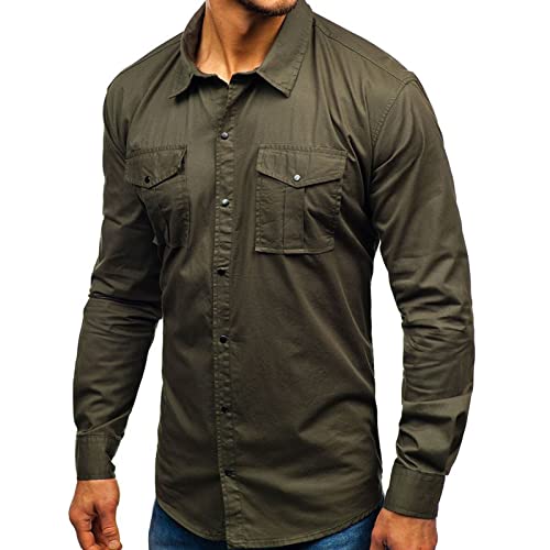 Мъжки туристически ризи Maiyifu-GJ с дълъг ръкав, Лека Тактическа риза-карго копчета, Однотонная Приталенная риза с джобове