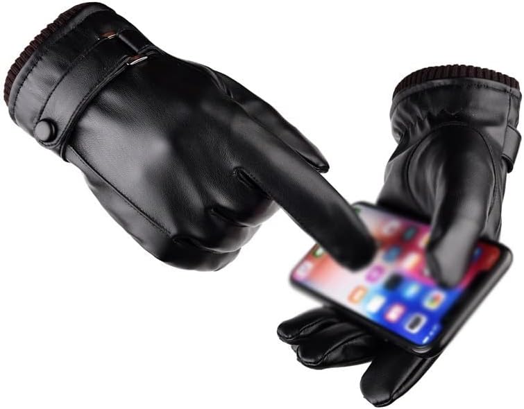 N/A Есенно-зимни Кожени ръкавици с пълен сензорен екран, Плюс Кадифе Дебела Топла боя За Электромобиля Мотоциклет (Цвят: A,