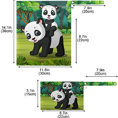 visesunny Panda Mother Little Animal, 2 бр., Влажна чанта с джобове с цип, Моющаяся, Множество, Голям за Пътуване,
