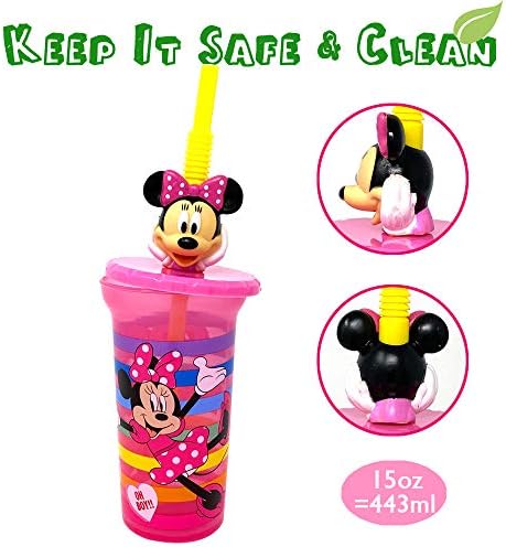 Чаши за вода Disney Minnie Buddy Sippes със сламен прибори и съдове във формата на главата 3D характер - не съдържат бисфенол, лесен за почистване, идеален подарък за малките мом?