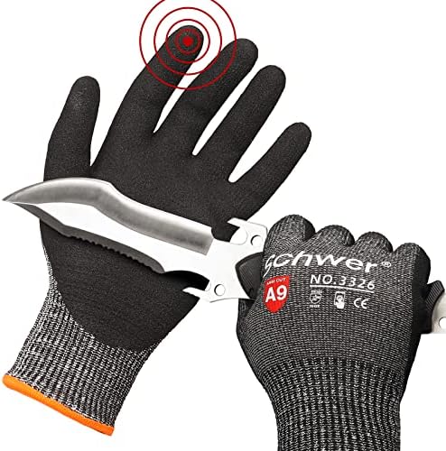 Ръкавици Schwer, устойчиви на гумата на най-високо ниво за екстремна защита, Режещи ръкавици ANSI A9 с нитриловым покритие пясъчен на цвят, с чувствителен на допир екран, ?