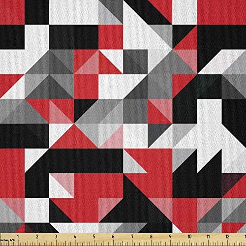 Червено-Черен Плат Ambesonne by The Yard, Абстрактна Геометрична фигура под формата на Половини, Триъгълници и Квадрати, Вдъхновен от Лабиринт, Кърпа от микрофибър за тексти