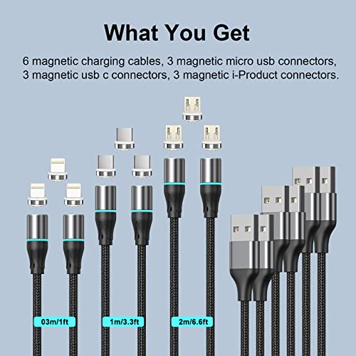 Магнитен Кабел за бързо зареждане NetDot 3в1, Gen12, 6 бр. (1/1/3.3/3.3/6.6/6.6 ft) Магнитно зарядно устройство за телефон с
