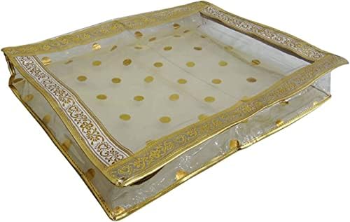 5 Опаковки / Сари-Сари/Lehenga GOLDEN Cover-Калъфи-Опаковане-Складиране Прозрачен плат от ЕДНАТА страна (на височина 2 инча)
