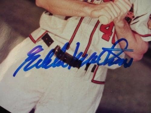 Черно-бяла фотография размер 8x10 с автограф на Еди Мэтьюза - B & B E Holo - Снимки на MLB с автограф