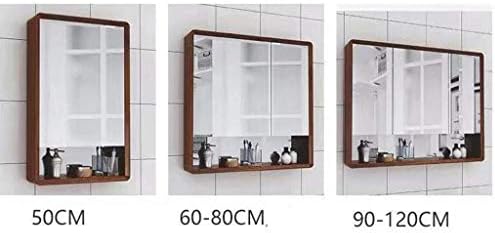 KMMK Стенно Огледало, Огледални Шкафове, Алуминиева Баня Стенно Огледало За Баня Огледало за Баня чекмеджето на Шкафа за Баня с Влага, Кафяв, 80 см