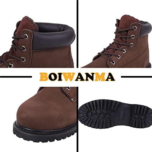 Мъжки защитни обувки BOIWANMA, Работни ботуши със стоманени пръсти, 6-инчов Кожени Строителни Промишлени обувки,