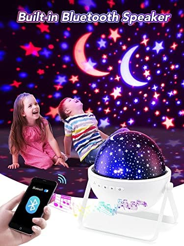 Ночники One Fire за детска стая, Bluetooth, Музикален Детска нощна светлина-Проектор, Въртящи се на 360 Звезден Проектор с Дистанционно управление, Таймер, лека нощ за деца, 12