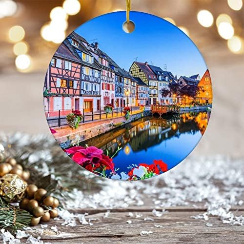 Коледна украса Колмар, Елзас, Франция, Миниатюрни Венециански Коледно Дърво в паметта, Двустранно Фарфорово-Керамично Декорация,