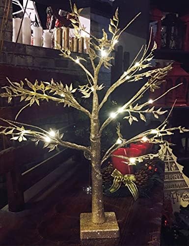 JUNELILY LED 18 Златна елха Централно украса Коледен празник | Предварително Осветени Мини-Брилянтен клонче
