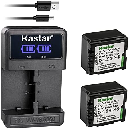 Батерия Kastar VW-VBG070 с 4 батерии и USB-зарядно устройство LED2, съвместим с камера Panasonic AG-AF105A AG-AC130 AG-AC130A AG-AC130AEJ AG-AC130AP AG-AC160 AG-AC160A AG-AC160AEJ AG-AC160AP AG-HMC40 AG-HMC43