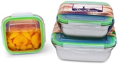 Контейнери JaceBox от неръждаема Стомана - Квадратен, Определени за възрастни и деца от 3 Херметически затворени кутии за Bento, Воздухонепроницаемые, които Не Съдържат BP