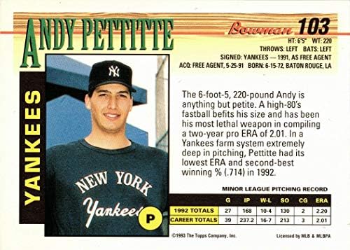 1993 Bowman Baseball #103 Карта начинаещ Анди Петтитта