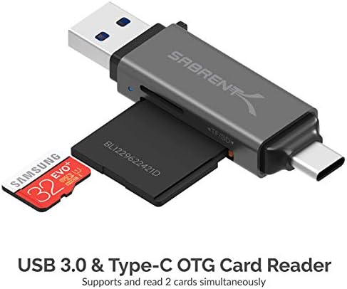 Закрепване за камерата SABRENT GoPro на главата рамо + четец на карти USB 3.0 и USB Type-C OTG