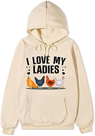 I Love My Ladies Блузи с качулка за Жени Смешно Пиле Графичен Пуловер с Дълъг Ръкав и Завязками Hoody С Джоб Блузи с Качулка