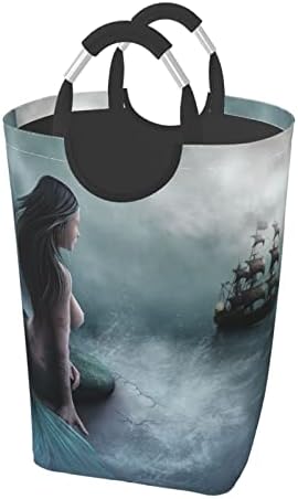 Пакет за мръсни дрехи за момичета-Русалки и Плуване на Пиратски кораб, Сгъваема, С дръжка, Подходящ За домашно съхранение