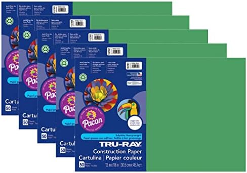 Плътна хартия Tru-Ray, Празнично-зелена, 12 x 18, 50 Листа, В пакет, 5 опаковки