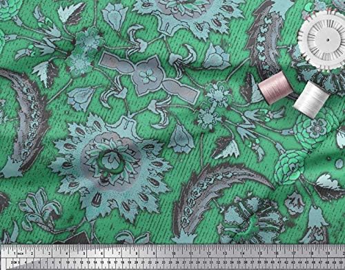 Памучен плат от поплин Soimoi с листа и цветя етнически принтом ширина 56 см