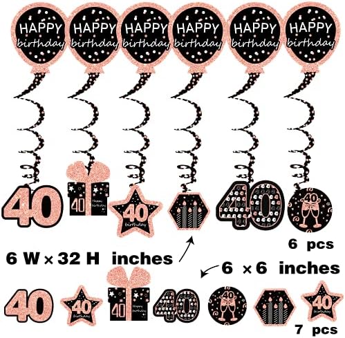 украса на 40-тия рожден ден на жените - (21 опаковка) банер с пайети от розово злато ура 40 години за жени, 6 хартиени помпонов,