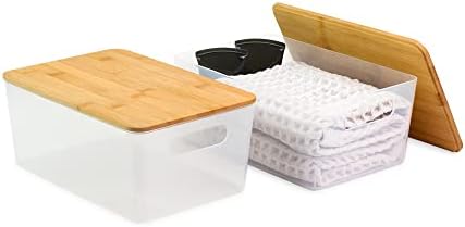 Комплект кутии за съхранение на Исаак Джейкъбс от 2 опаковки с Разположени дръжки и бамбук капак, Пластмасови Организаторите за Дома, Килер, Кухня, кабинет, офис, До?