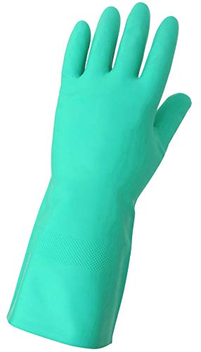 Global Ръкавица 515F Нитриловая ръкавица с ромбовидным модел на лигавицата на флока, Химически устойчиви, с дебелина 15 mils, с дължина 13 см, 2 пъти повече, Зелено (в опаковка
