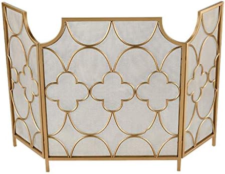 Декорация на каминного огради Камина екран с 3 плоскости - 30 51 - Черен / Gold - Красив дизайн за съвременни и класически