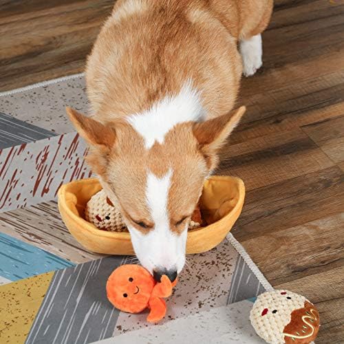 HugSmart Пет – Foodie Japan Takoyaki | Писклявые Интерактивни Играчки-Пъзели за Кучета | Плюшени играчки за кучета на 3 в 1 на Криеница | Плюшен Играчка-Дюза за кучета Малки, Средни
