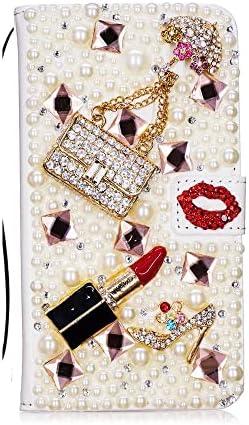 Калъф за чантата си Фея Art Crystal, Съвместим с Samsung Galaxy А01 Core - Секси чанта за устни, Червило, на високи токчета
