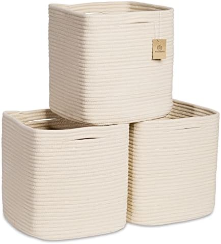 Кубчета за съхранение на NaturalCozy, 11-Инчови Кошница от Памучни въжета, Плетени, за организацията, на 3 опаковки | Кубичен