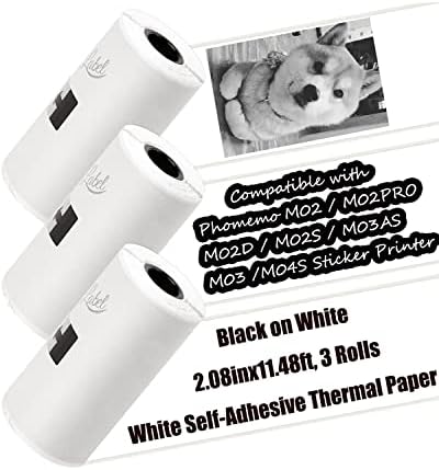 Термопринтер Memoking - 3 Принтер за печат фотонаклеек с панделка, 3 Ролка Бели Етикети с 2.08 x 11,48 фута