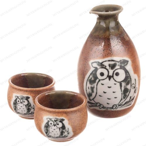 Японски набор от саке Котобуки 120-548 с 2 чаши (Кафяв/Oribe OWL)