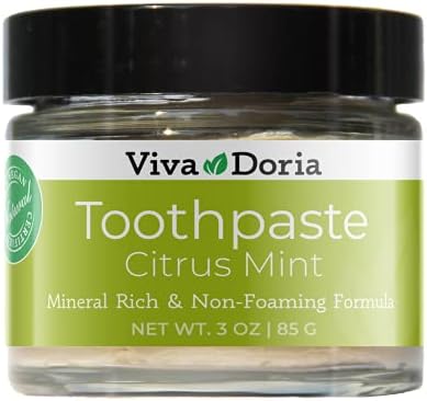 Натурална паста за зъби Viva Doria без флуор - Цитрусовая мента (стъклен буркан с обем 3 унция) Освежава устата, дъх,
