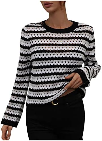 PRDECEXLU Плюс Размера на Случайни Пуловер с Дълъг Ръкав Женски Тренировъчен Зимен Трикотаж Свободно Намаляване на Пуловер В стил Мозайка Стръмен