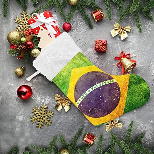 Коледни Чорапи PIMILAGU с Бразилски Флаг в стил Ретро, 1 Опаковка, 17,7 инча, Окачени Чорапи за Коледна украса