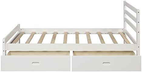 Рамка на легло Lepfun Twin Платформа За съхранение на Дърво, с Две чекмеджета и таблата, Бял