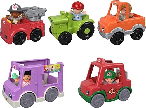 Игра комплект за деца от Fisher-Price Little People Around the Neighborhood Vehicle Pack, състоящ се от 5 играчки машинки и